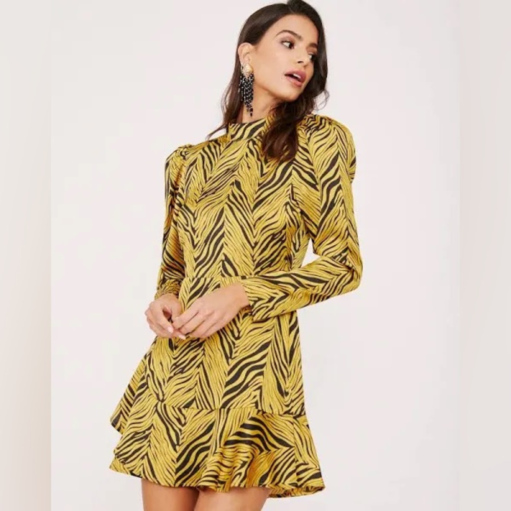 Rahi Sophie Animal Print Ruffled Cocktail Dress  NWT